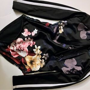 Floral Black Long Sleeve Swimsuit